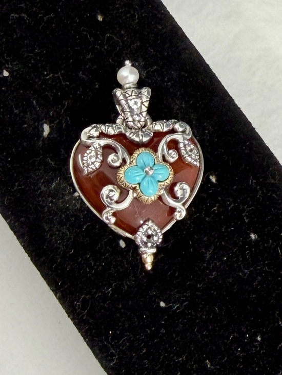 Barbara Bixby Jewelry - BARBARA BIXBY Sterling Silver 18K Yellow Gold Carnellian Turquoise Heart Pendant